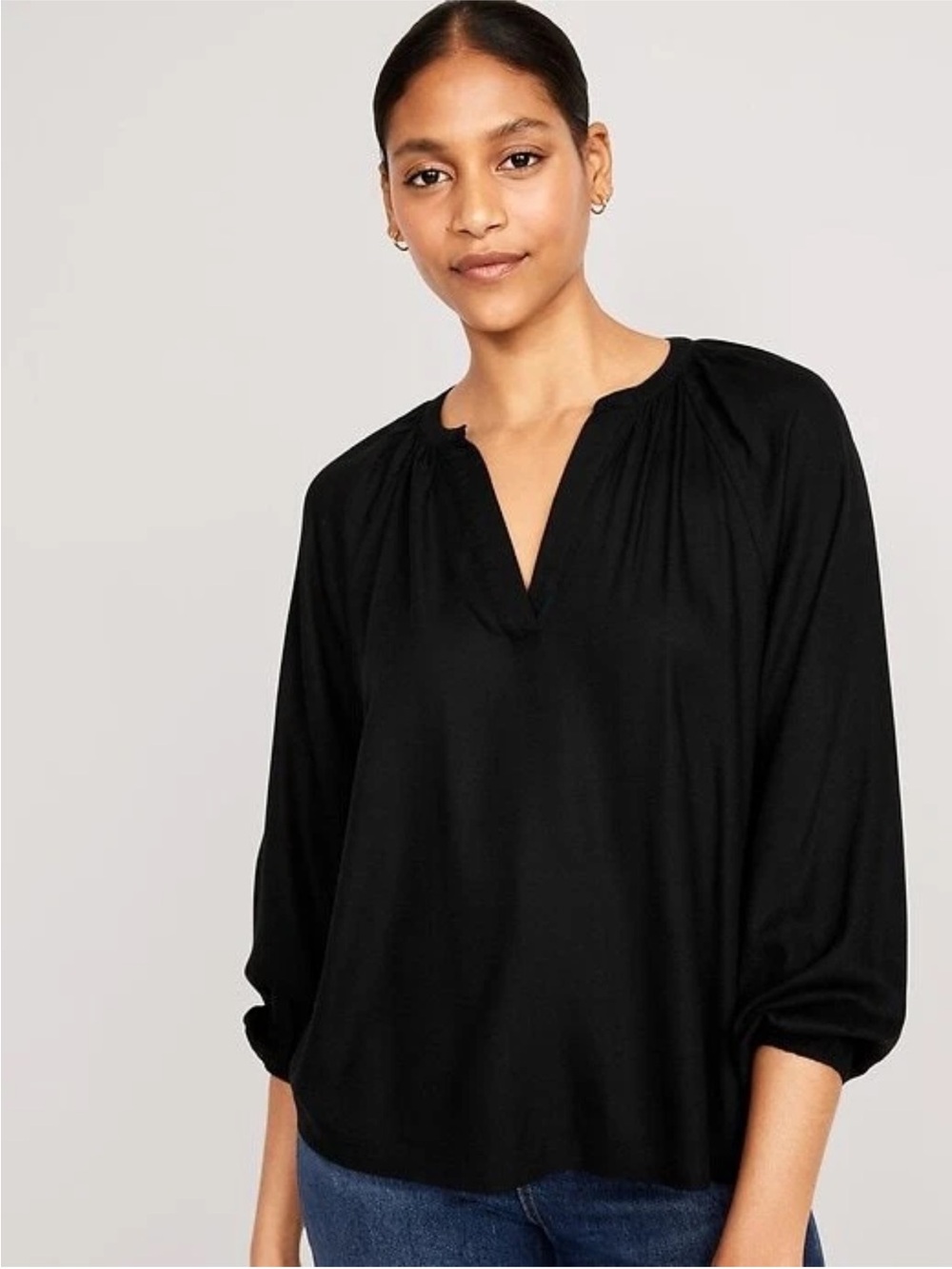 crown & ivy Black V-Neck Peasant Tunic